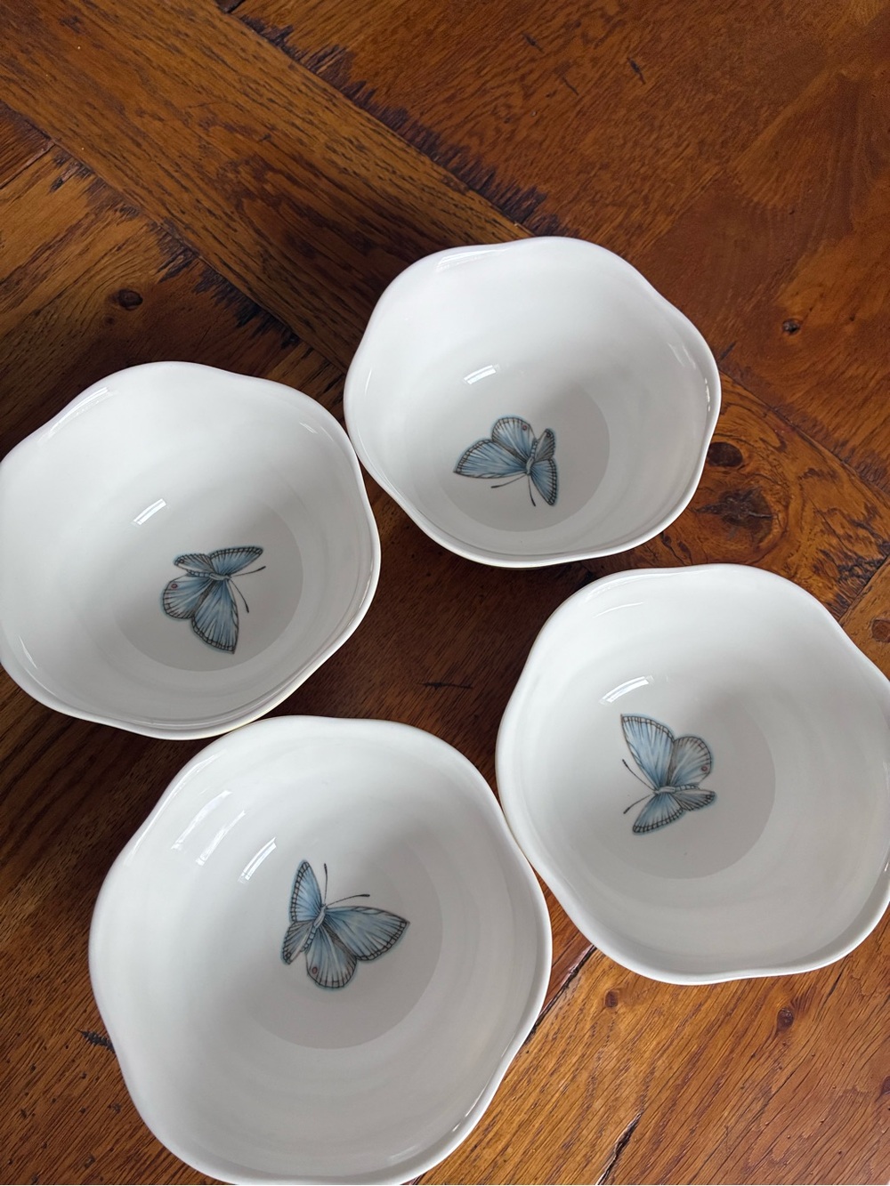 Lenox Butterfly Meadow Dessert Bowls with Blue Butterfly Motif - Set of 4